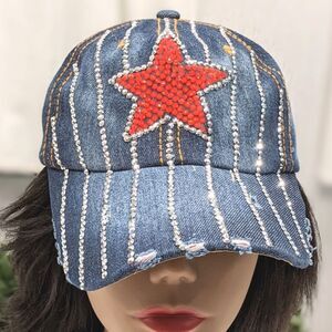 Shining Crystal and Star Cap with Adjustable Strap